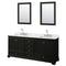 Wyndham Deborah 80" Double Bathroom Vanity In Dark Espresso White Carrara Marble Countertop Undermount Square Sink And 24" Mirror WCS202080DDECMUNSM24