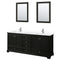 Wyndham Deborah 80" Double Bathroom Vanity In Dark Espresso With White Cultured Marble Countertop Undermount Square Sinks And 24" Mirrors WCS202080DDEWCUNSM24