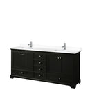 Wyndham Deborah 80" Double Bathroom Vanity In Dark Espresso With White Cultured Marble Countertop Undermount Square Sinks And No Mirrors WCS202080DDEWCUNSMXX