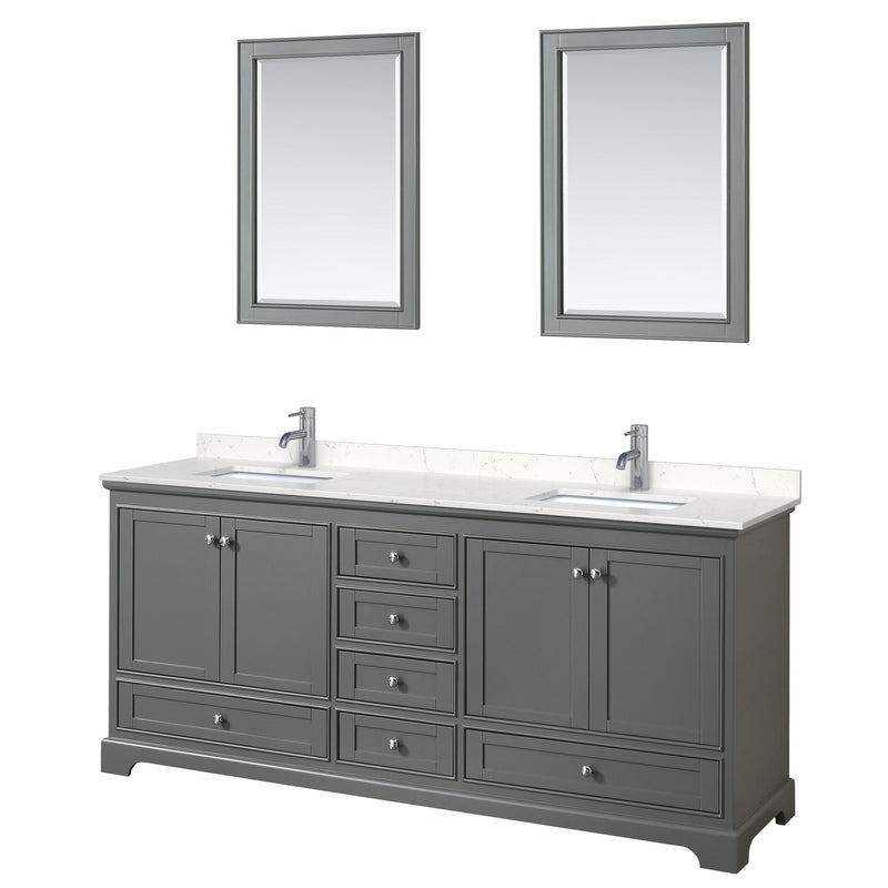 Wyndham Deborah 80" Double Bathroom Vanity In Dark Gray With Light-Vein Carrara Cultured Marble Countertop Undermount Square Sinks And 24" Mirrors WCS202080DKGC2UNSM24