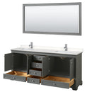 Wyndham Deborah 80" Double Bathroom Vanity In Dark Gray with Light-Vein Carrara Cultured Marble Countertop Undermount Square Sinks and 70" Mirror WCS202080DKGC2UNSM70