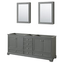 Wyndham Deborah 80" Double Bathroom Vanity In Dark Gray With No Countertop No Sinks And Medicine Cabinets WCS202080DKGCXSXXMED