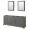 Wyndham Deborah 80" Double Bathroom Vanity In Dark Gray With No Countertop No Sinks And Medicine Cabinets WCS202080DKGCXSXXMED