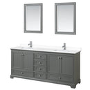 Wyndham Deborah 80" Double Bathroom Vanity In Dark Gray With White Cultured Marble Countertop Undermount Square Sinks And 24" Mirrors WCS202080DKGWCUNSM24