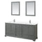 Wyndham Deborah 80" Double Bathroom Vanity In Dark Gray With White Cultured Marble Countertop Undermount Square Sinks And 24" Mirrors WCS202080DKGWCUNSM24