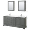 Wyndham Deborah 80" Double Bathroom Vanity In Dark Gray With White Cultured Marble Countertop Undermount Square Sinks And Medicine Cabinets WCS202080DKGWCUNSMED