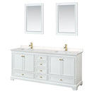 Wyndham Deborah 80" Double Bathroom Vanity In White With Light-Vein Carrara Cultured Marble Countertop Undermount Square Sinks Brushed Gold Trims And 24" Mirrors WCS202080DWGC2UNSM24