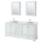 Wyndham Deborah 80" Double Bathroom Vanity In White With White Carrara Marble Countertop Undermount Oval Sinks Brushed Gold Trims And Medicine Cabinets WCS202080DWGCMUNOMED