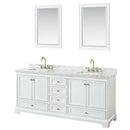 Wyndham Deborah 80" Double Bathroom Vanity In White With White Carrara Marble Countertop Undermount Square Sinks Brushed Gold Trims And 24" Mirrors WCS202080DWGCMUNSM24