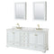 Wyndham Deborah 80" Double Bathroom Vanity In White With White Carrara Marble Countertop Undermount Square Sinks Brushed Gold Trims And Medicine Cabinets WCS202080DWGCMUNSMED