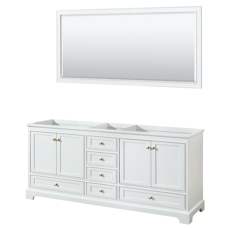 Wyndham Deborah 80" Double Bathroom Vanity In White With No Countertop No Sinks Brushed Gold Trims And 70" Mirror WCS202080DWGCXSXXM70