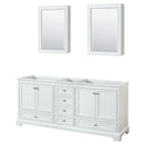 Wyndham Deborah 80" Double Bathroom Vanity In White With No Countertop No Sinks Brushed Gold Trims And Medicine Cabinets WCS202080DWGCXSXXMED