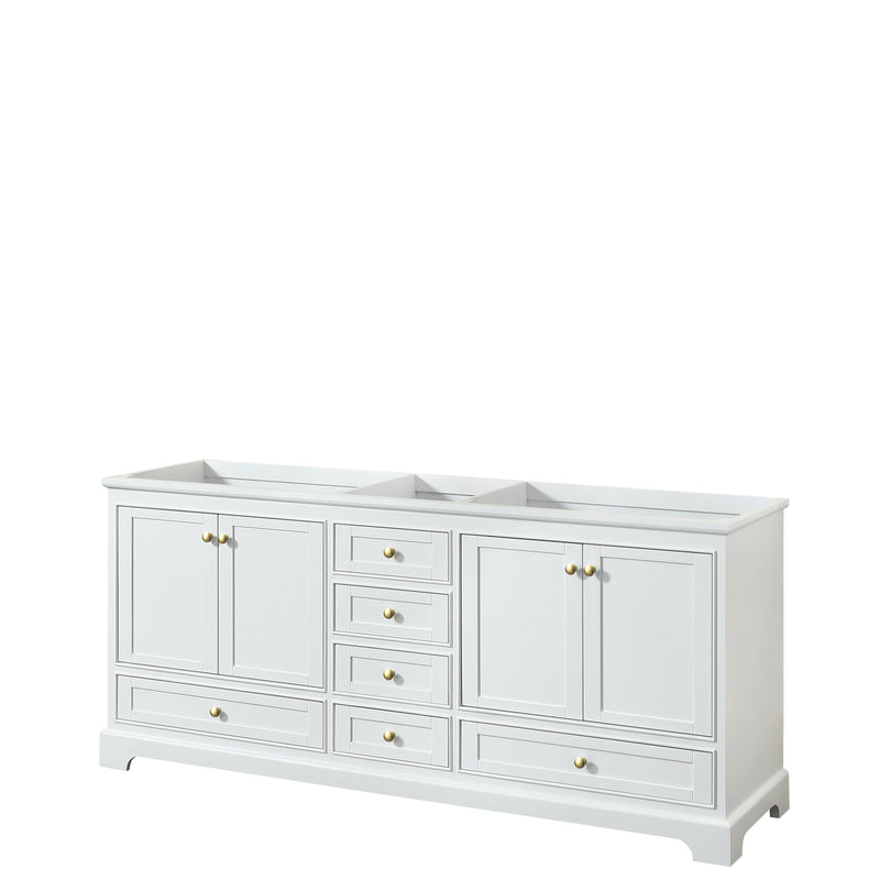 Wyndham Deborah 80" Double Bathroom Vanity In White With No Countertop No Sinks Brushed Gold Trims And No Mirrors WCS202080DWGCXSXXMXX