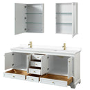 Wyndham Deborah 80" Double Bathroom Vanity In White with White Cultured Marble Countertop Undermount Square Sinks Brushed Gold Trims and Medicine Cabinets WCS202080DWGWCUNSMED