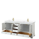 Wyndham Deborah 80" Double Bathroom Vanity In White with White Cultured Marble Countertop Undermount Square Sinks Brushed Gold Trims and No Mirrors WCS202080DWGWCUNSMXX