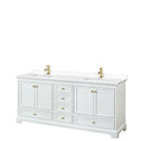 Wyndham Deborah 80" Double Bathroom Vanity In White With White Cultured Marble Countertop Undermount Square Sinks Brushed Gold Trims And No Mirrors WCS202080DWGWCUNSMXX