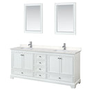 Wyndham Deborah 80" Double Bathroom Vanity In White With Light-Vein Carrara Cultured Marble Countertop Undermount Square Sinks And 24" Mirrors WCS202080DWHC2UNSM24