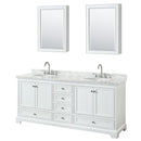 Wyndham Deborah 80" Double Bathroom Vanity In White With White Carrara Marble Countertop Undermount Oval Sinks And Medicine Cabinets WCS202080DWHCMUNOMED