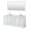 Wyndham Deborah 80" Double Bathroom Vanity In White White Carrara Marble Countertop Undermount Square Sink And 70" Mirror WCS202080DWHCMUNSM70