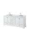 Wyndham Deborah 80" Double Bathroom Vanity In White With White Carrara Marble Countertop Undermount Square Sinks And No Mirrors WCS202080DWHCMUNSMXX