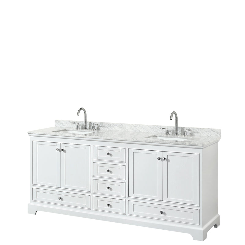 Wyndham Deborah 80" Double Bathroom Vanity In White With White Carrara Marble Countertop Undermount Square Sinks And No Mirrors WCS202080DWHCMUNSMXX