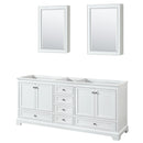 Wyndham Deborah 80" Double Bathroom Vanity In White With No Countertop No Sinks And Medicine Cabinets WCS202080DWHCXSXXMED