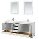 Wyndham Deborah 80" Double Bathroom Vanity In White with White Cultured Marble Countertop Undermount Square Sinks and 24" Mirrors WCS202080DWHWCUNSM24