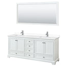 Wyndham Deborah 80" Double Bathroom Vanity In White With White Cultured Marble Countertop Undermount Square Sinks And 70" Mirror WCS202080DWHWCUNSM70