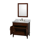 Wyndham AAA Hatton 36" Single Bathroom Vanity In Dark Chestnut White Carrara Marble Countertop Undermount Oval Sink and 24" Mirror WCV161636SCDCMUNRM24