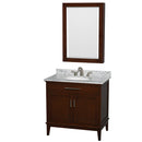 Wyndham AAA Hatton 36" Single Bathroom Vanity In Dark Chestnut White Carrara Marble Countertop Undermount Oval Sink And Medicine Cabinet WCV161636SCDCMUNRMED