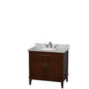 Wyndham AAA Hatton 36" Single Bathroom Vanity In Dark Chestnut White Carrara Marble Countertop Undermount Oval Sink And No Mirror WCV161636SCDCMUNRMXX