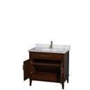 Wyndham AAA Hatton 36" Single Bathroom Vanity In Dark Chestnut White Carrara Marble Countertop Undermount Square Sink and No Mirror WCV161636SCDCMUNSMXX