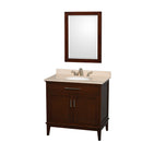 Wyndham AAA Hatton 36" Single Bathroom Vanity In Dark Chestnut Ivory Marble Countertop Undermount Oval Sink And 24" Mirror WCV161636SCDIVUNRM24