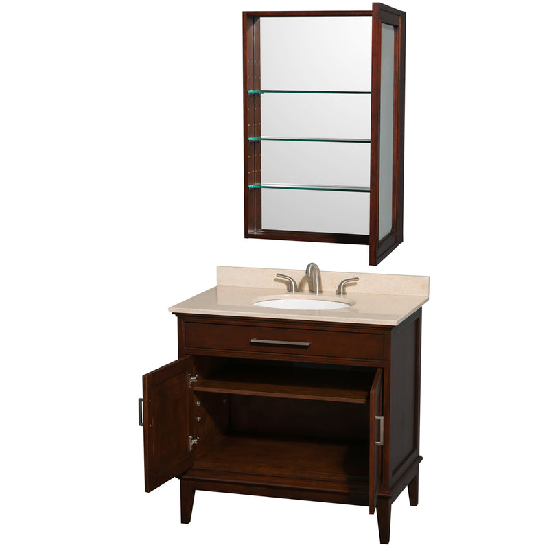 Wyndham AAA Hatton 36" Single Bathroom Vanity In Dark Chestnut Ivory Marble Countertop Undermount Oval Sink and Medicine Cabinet WCV161636SCDIVUNRMED