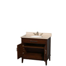 Wyndham AAA Hatton 36" Single Bathroom Vanity In Dark Chestnut Ivory Marble Countertop Undermount Oval Sink and No Mirror WCV161636SCDIVUNRMXX