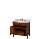 Wyndham AAA Hatton 36" Single Bathroom Vanity In Light Chestnut White Carrara Marble Countertop Undermount Oval Sink and No Mirror WCV161636SCLCMUNRMXX