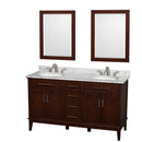 Wyndham AAA Hatton 60" Double Bathroom Vanity In Dark Chestnut White Carrara Marble Countertop Undermount Oval Sinks And 24" Mirrors WCV161660DCDCMUNRM24