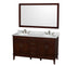 Wyndham Hatton 60" Double Bathroom Vanity In Dark Chestnut White Carrara Marble Countertop Undermount Oval Sinks And 56" Mirror WCV161660DCDCMUNRM56