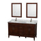 Wyndham AAA Hatton 60" Double Bathroom Vanity In Dark Chestnut White Carrara Marble Countertop Undermount Square Sinks And 24" Mirrors WCV161660DCDCMUNSM24