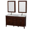 Wyndham AAA Hatton 60" Double Bathroom Vanity In Dark Chestnut White Carrara Marble Countertop Undermount Square Sinks 24" Medicine Cabinets WCV161660DCDCMUNSMED