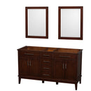 Wyndham AAA Hatton 60" Double Bathroom Vanity In Dark Chestnut No Countertop No Sinks And 24" Mirrors WCV161660DCDCXSXXM24