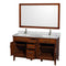 Wyndham Hatton 60" Double Bathroom Vanity In Light Chestnut White Carrara Marble Countertop Undermount Square Sinks and 56" Mirror WCV161660DCLCMUNSM56