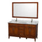 Wyndham Hatton 60" Double Bathroom Vanity In Light Chestnut White Carrara Marble Countertop Undermount Square Sinks And 56" Mirror WCV161660DCLCMUNSM56