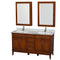 Wyndham AAA Hatton 60" Double Bathroom Vanity In Light Chestnut White Carrara Marble Countertop Undermount Square Sinks 24" Medicine Cabinets WCV161660DCLCMUNSMED