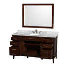 Wyndham AAA Hatton 60" Single Bathroom Vanity In Dark Chestnut White Carrara Marble Countertop Undermount Oval Sink and 44" Mirror WCV161660SCDCMUNRM44