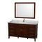 Wyndham AAA Hatton 60" Single Bathroom Vanity In Dark Chestnut White Carrara Marble Countertop Undermount Square Sink And 44" Mirror WCV161660SCDCMUNSM44