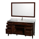 Wyndham Hatton 60" Single Bathroom Vanity In Dark Chestnut White Carrara Marble Countertop Undermount Square Sink and 56" Mirror WCV161660SCDCMUNSM56