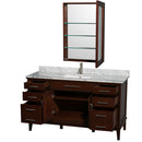 Wyndham AAA Hatton 60" Single Bathroom Vanity In Dark Chestnut White Carrara Marble Countertop Undermount Square Sink and Medicine Cabinet WCV161660SCDCMUNSMED