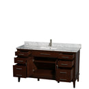 Wyndham Hatton 60" Single Bathroom Vanity In Dark Chestnut White Carrara Marble Countertop Undermount Square Sink and No Mirror WCV161660SCDCMUNSMXX