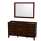 Wyndham AAA Hatton 60" Single Bathroom Vanity In Dark Chestnut No Countertop No Sink And 44" Mirror WCV161660SCDCXSXXM44